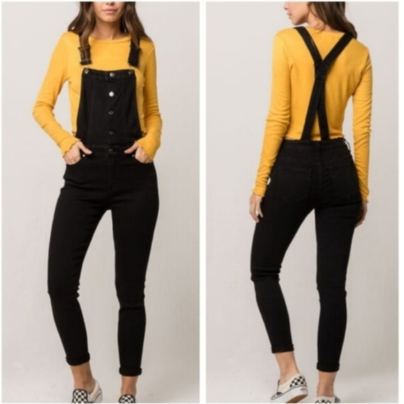 Celebrity Pink Denim - Tilly's Black Skinny Jean Button Overalls